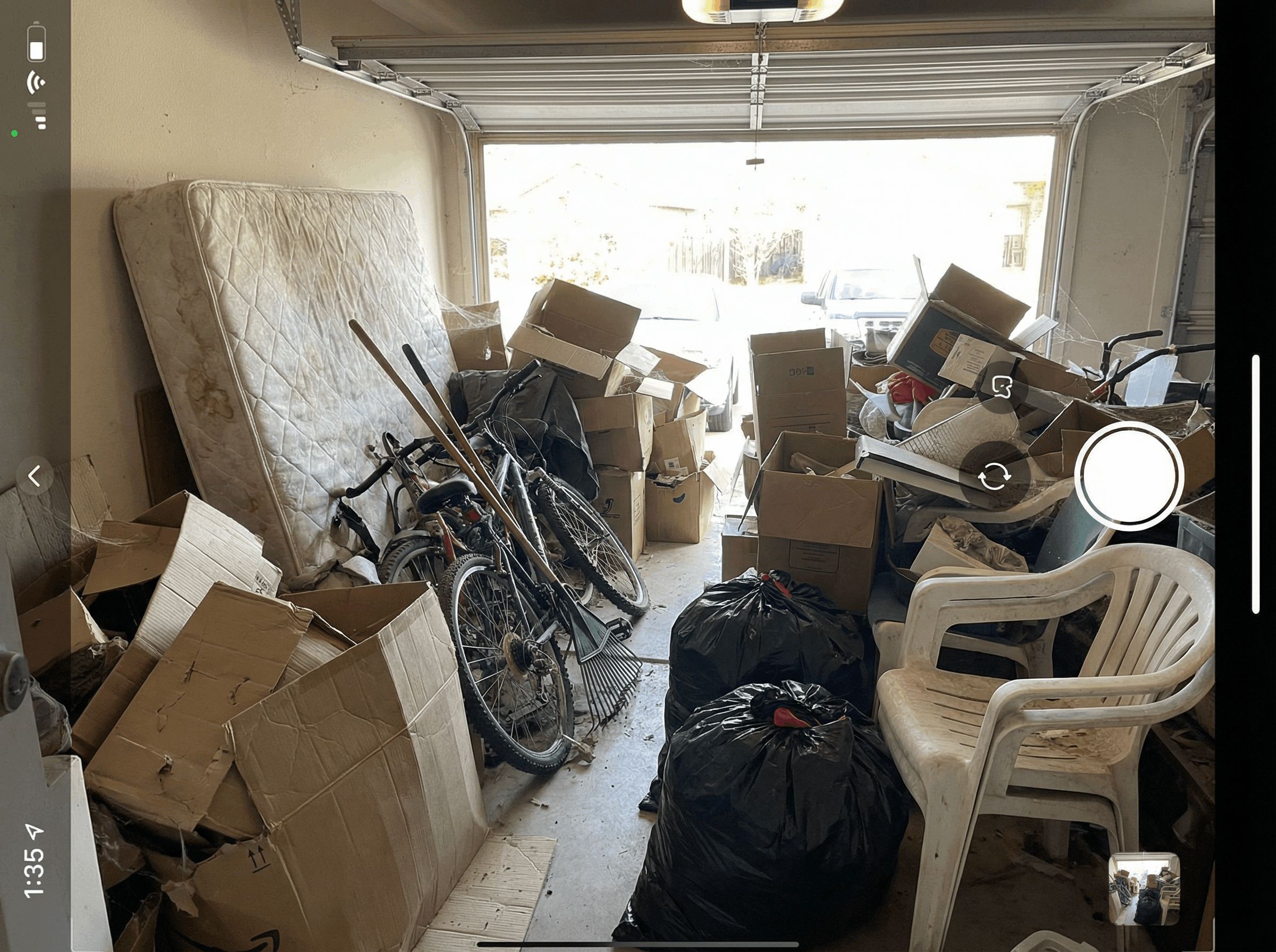 Cluttered garage full of junk
